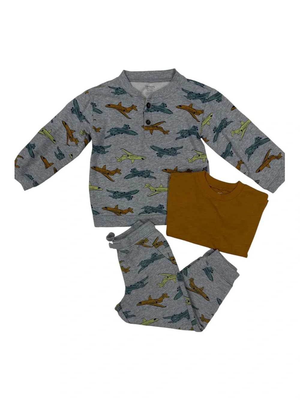 2 For $15 Carter's Gray Airplane 3-Piece Outfit Set with Brown Tee